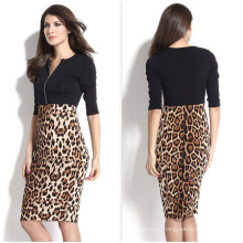 Estilo Ocidental Mulheres Splicing Leopard Sexy Vestido Tight Pencil